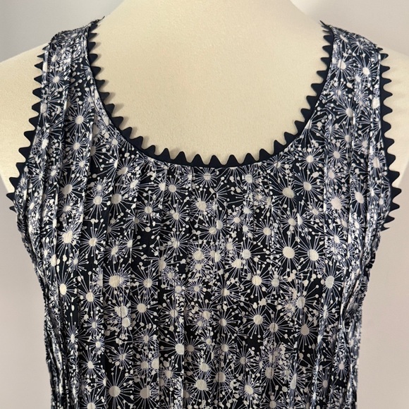 Navy and White Print Silk Tank Dress - Picture 2 of 9